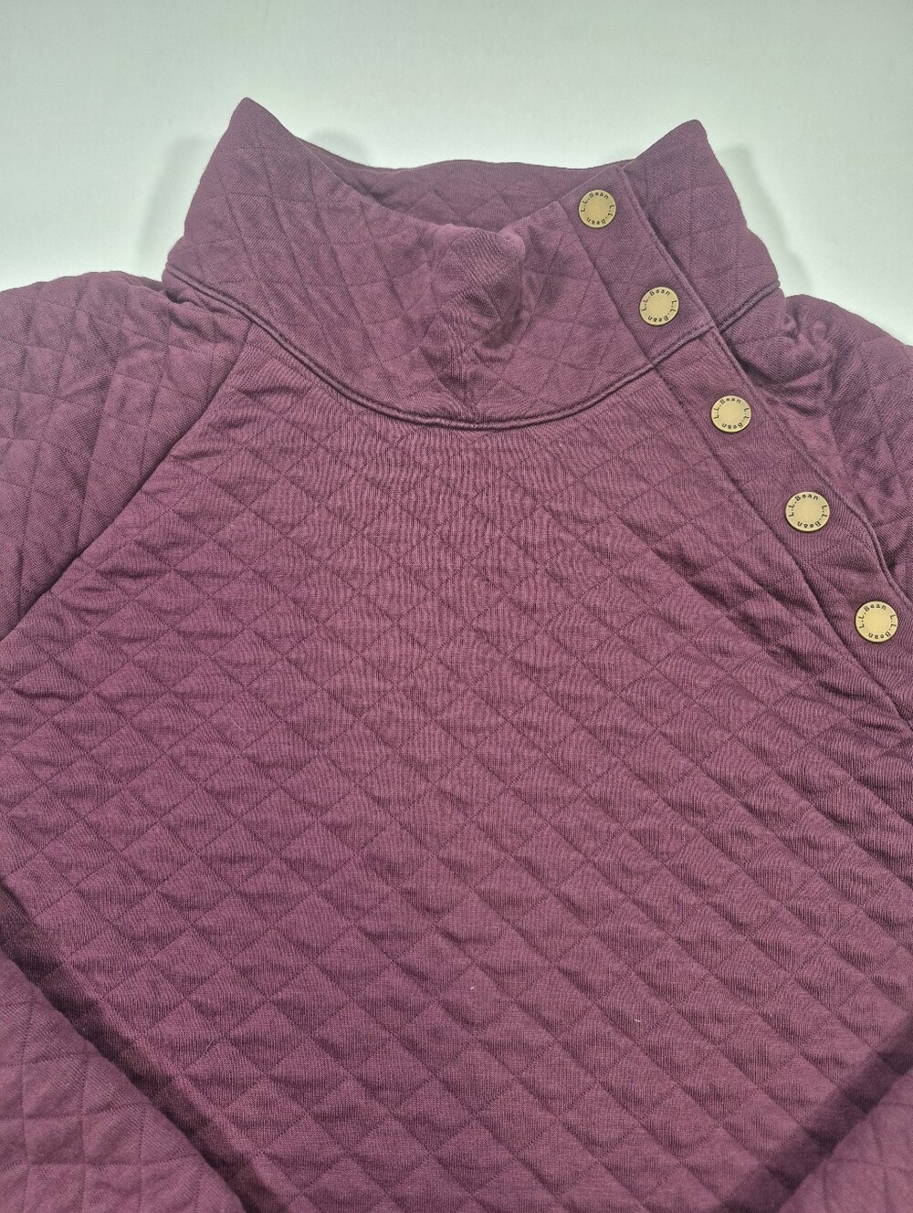 L.L. Bean Women Large Regular Quilted Burgundy Sweatshirt Snap Neck Pullover - Picture 6 of 12